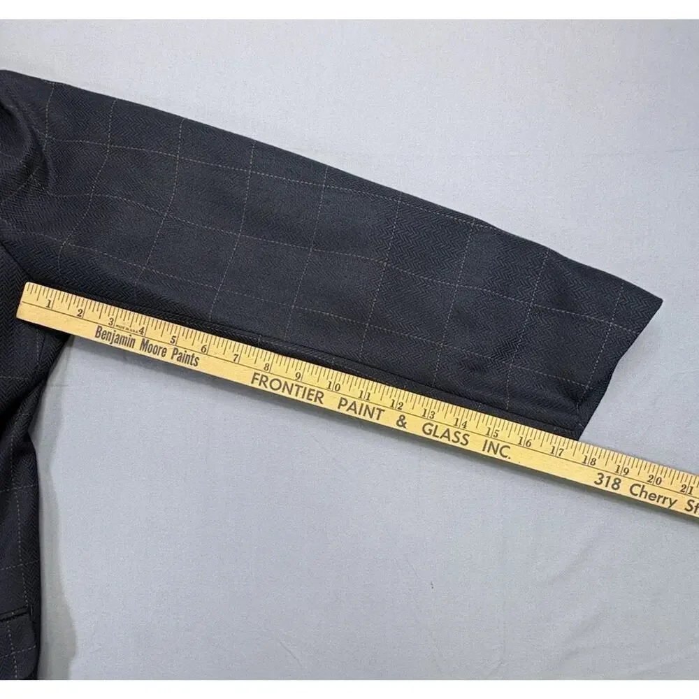 Bachrach Men’s Silk Black Blazer 42L Herringbone Weave Windowpane Check Pattern
